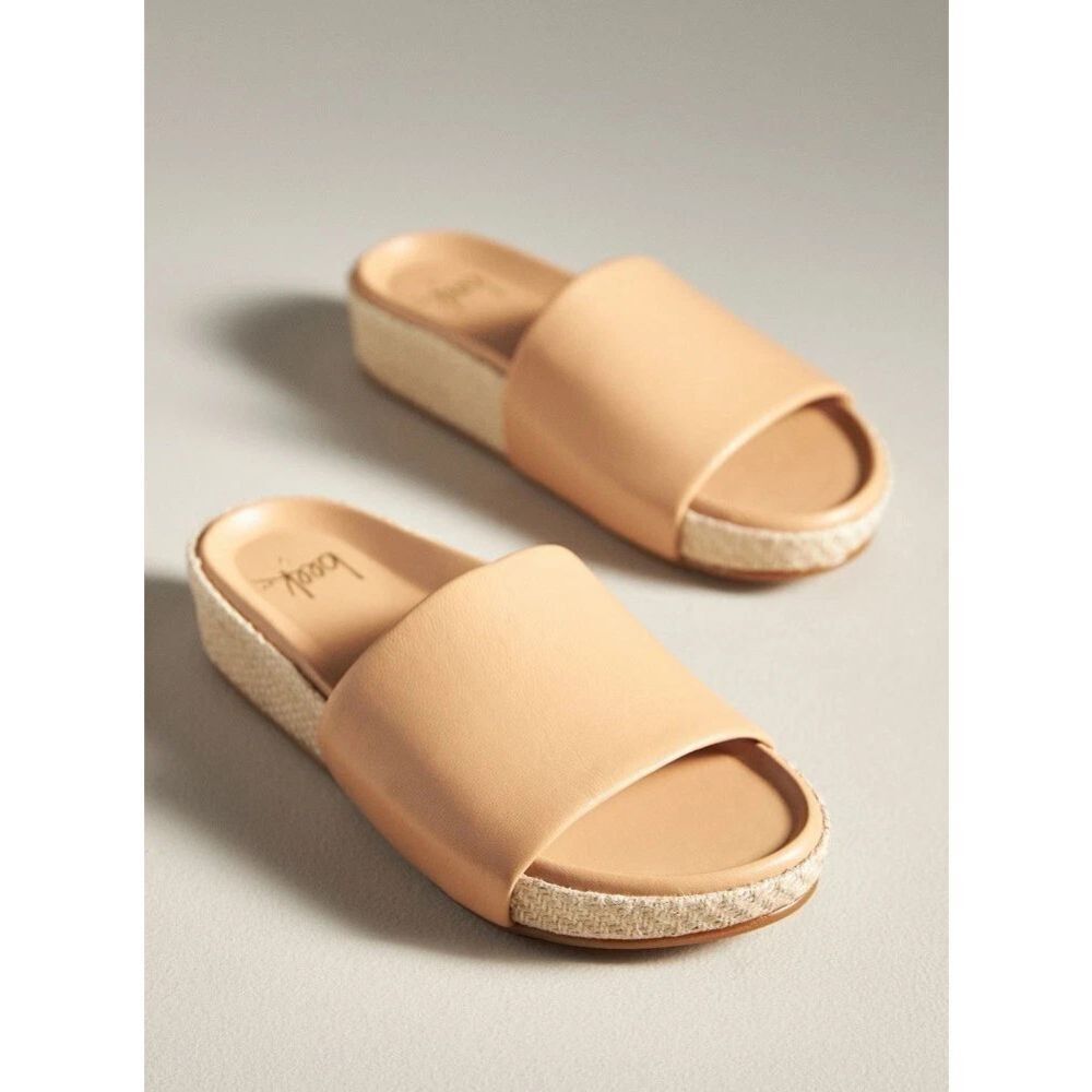 New Beek For Anthropologie Beach Tan Leather Pelican Jute Slide Sandals 10